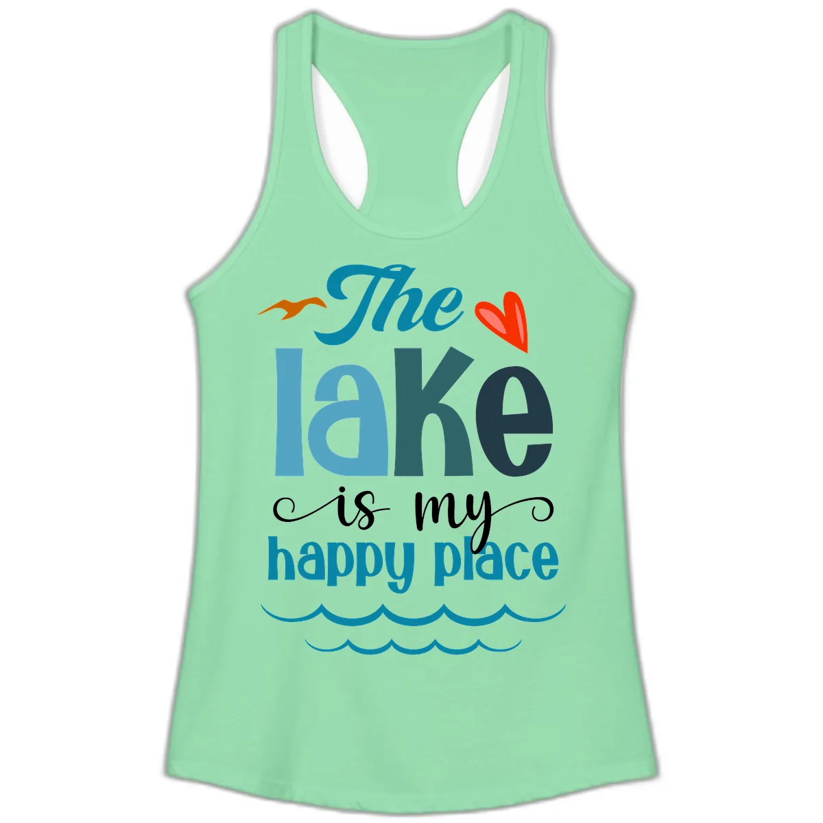 The Lake Is My Happy Place Ladies Tank in Solid Mint
