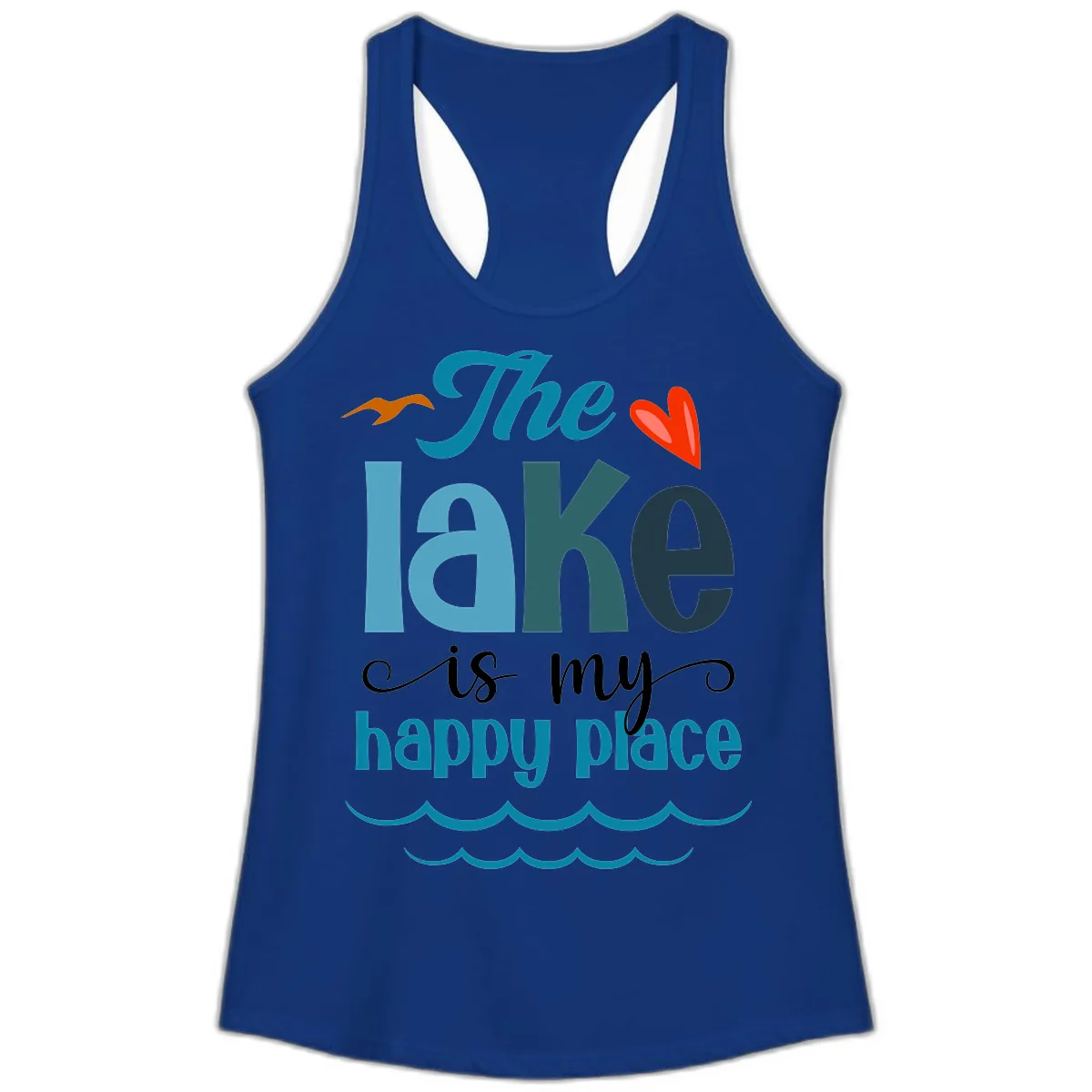 The Lake Is My Happy Place Ladies Tank in Solid Royal