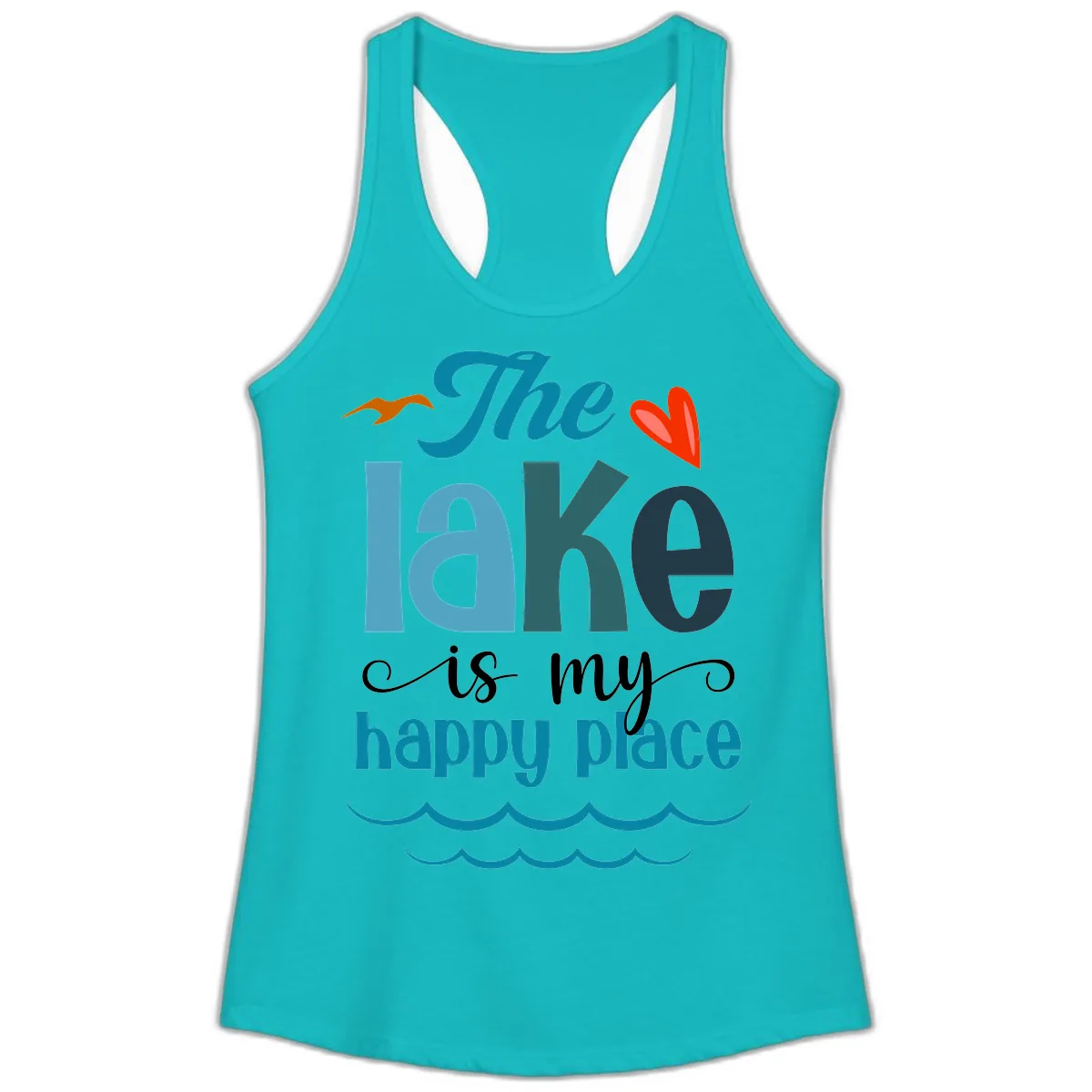 The Lake Is My Happy Place Ladies Tank in Tahiti Blue