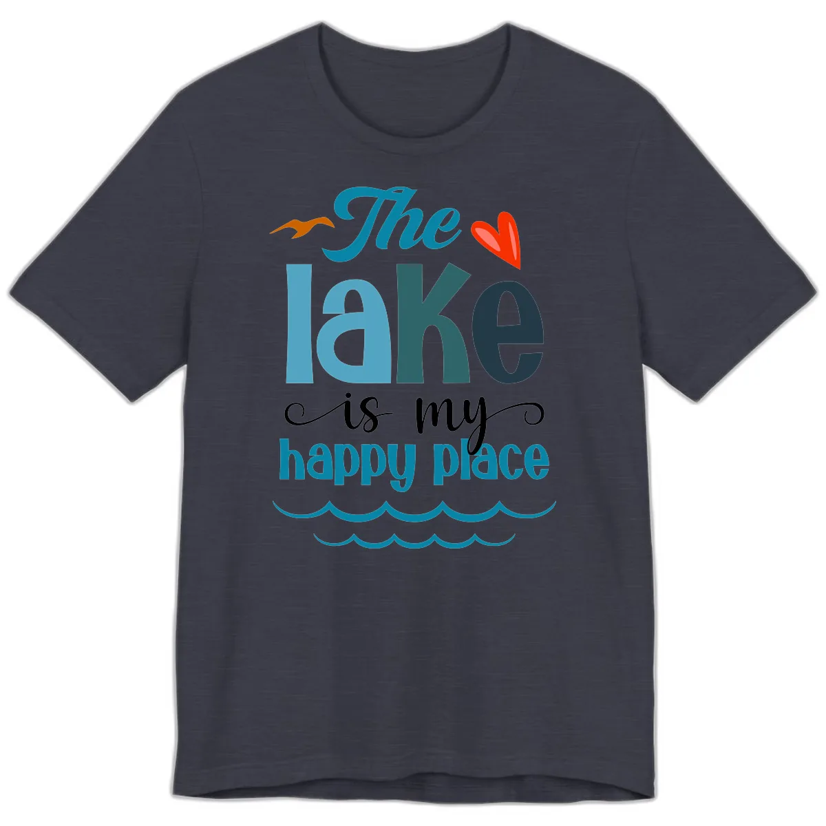 The Lake Is My Happy Place Premium T-Shirt in Heather Midnight Navy