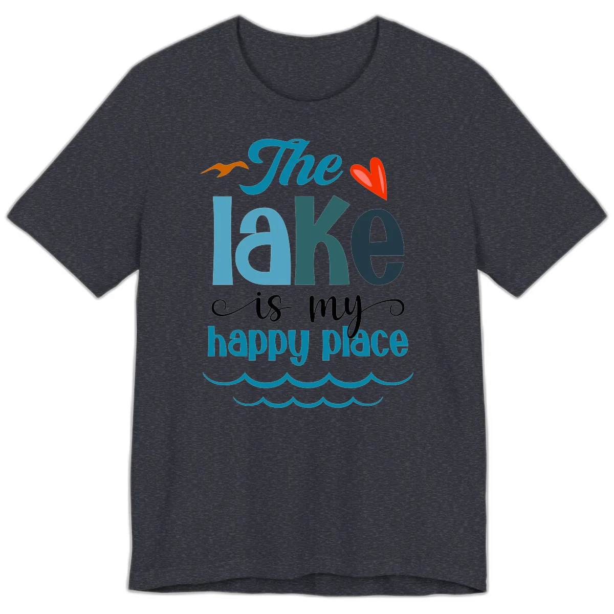 The Lake Is My Happy Place Premium T-Shirt in Heather Navy