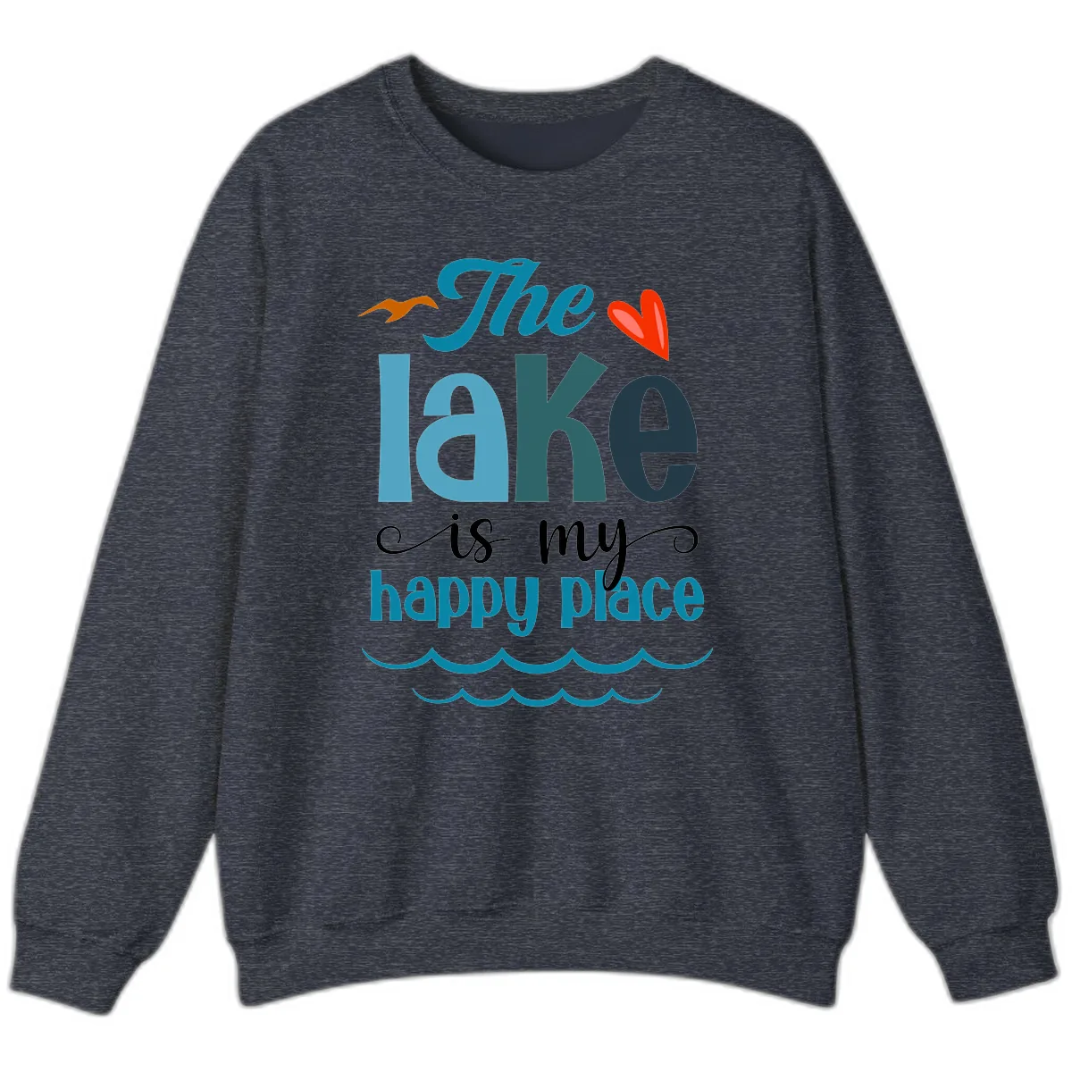The Lake Is My Happy Place Sweatshirt in Heather Sport Dark Navy