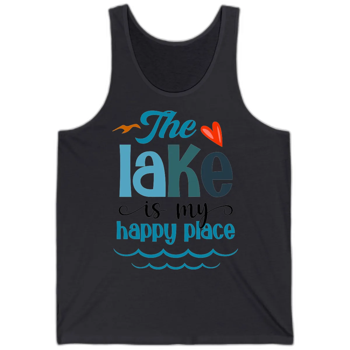 The Lake Is My Happy Place Tank in Dark Grey
