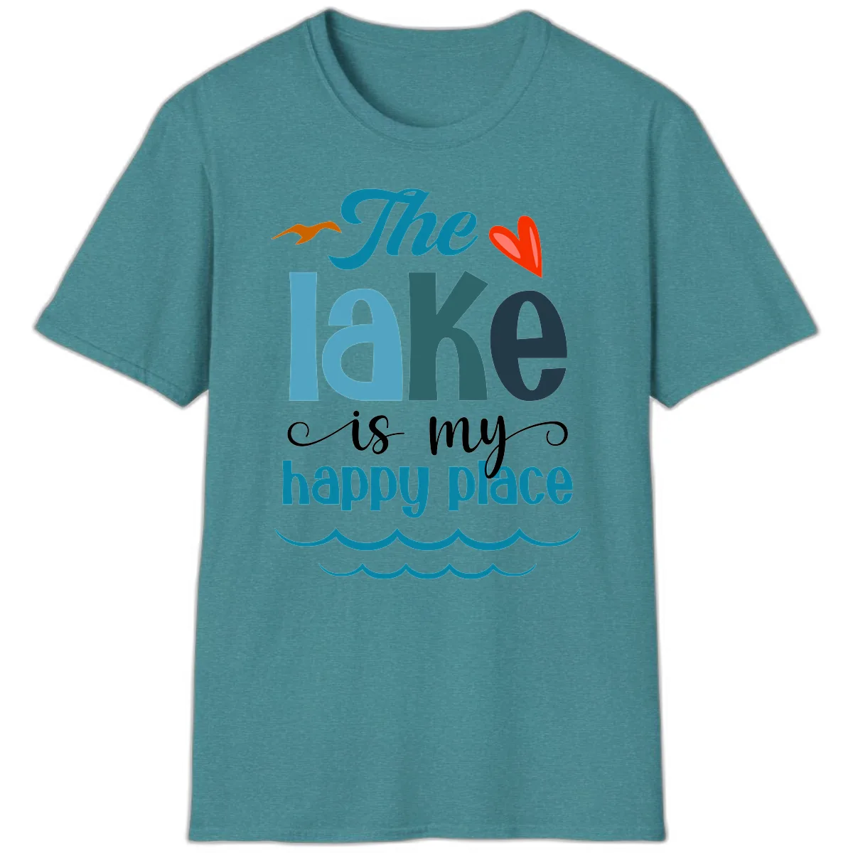 The Lake Is My Happy Place T-Shirt in Heather Galapagos Blue
