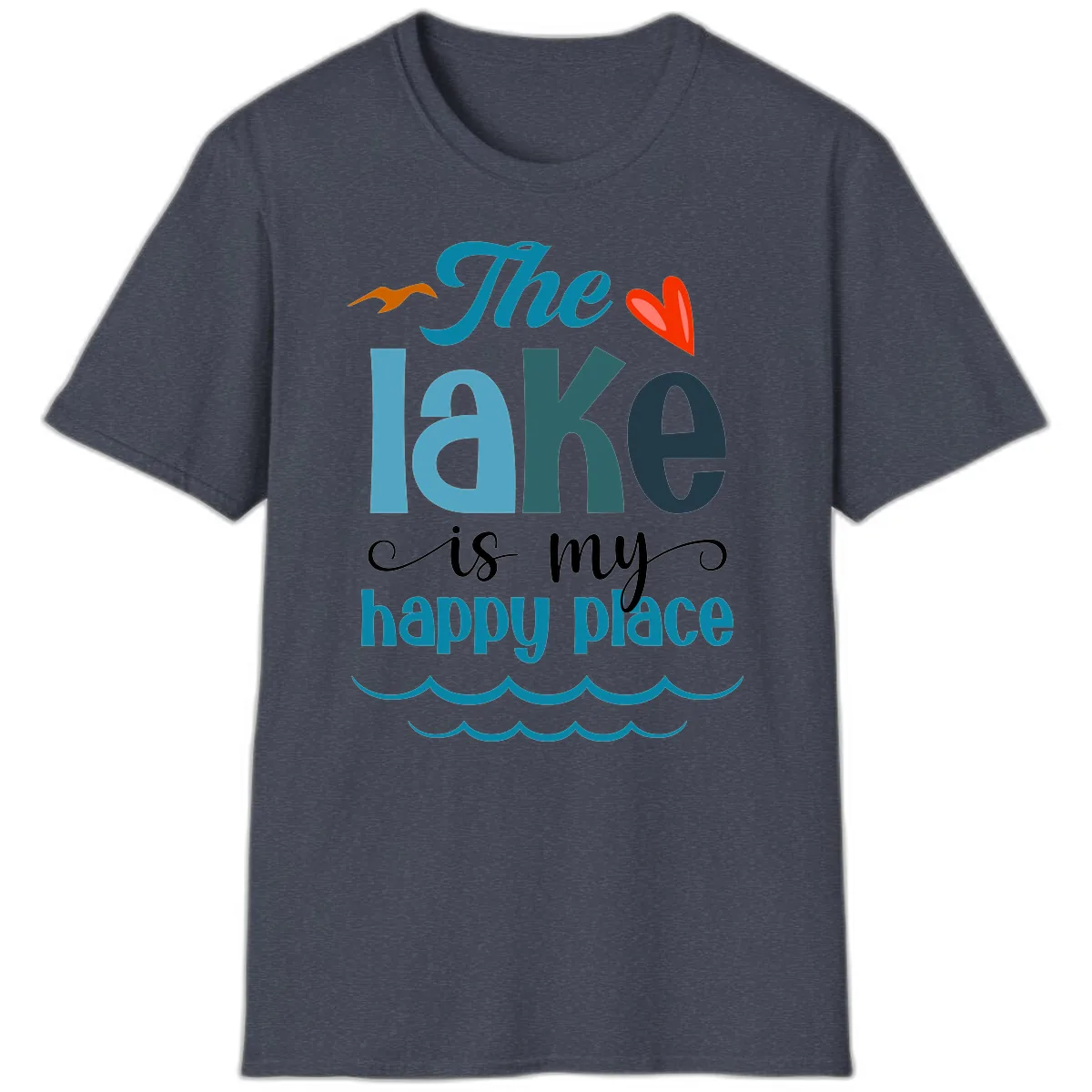 The Lake Is My Happy Place T-Shirt in Heather Navy