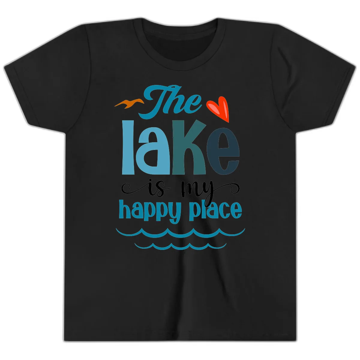 The Lake Is My Happy Place Youth T-Shirt in Black