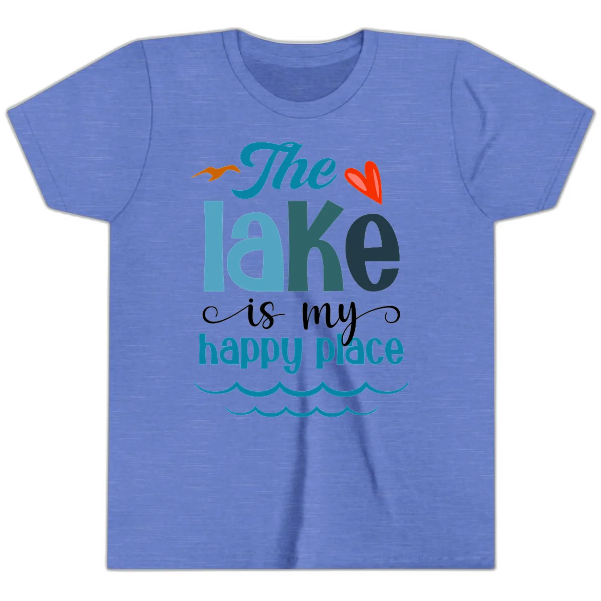 The Lake Is My Happy Place Youth T-Shirt in Heather Columbia Blue