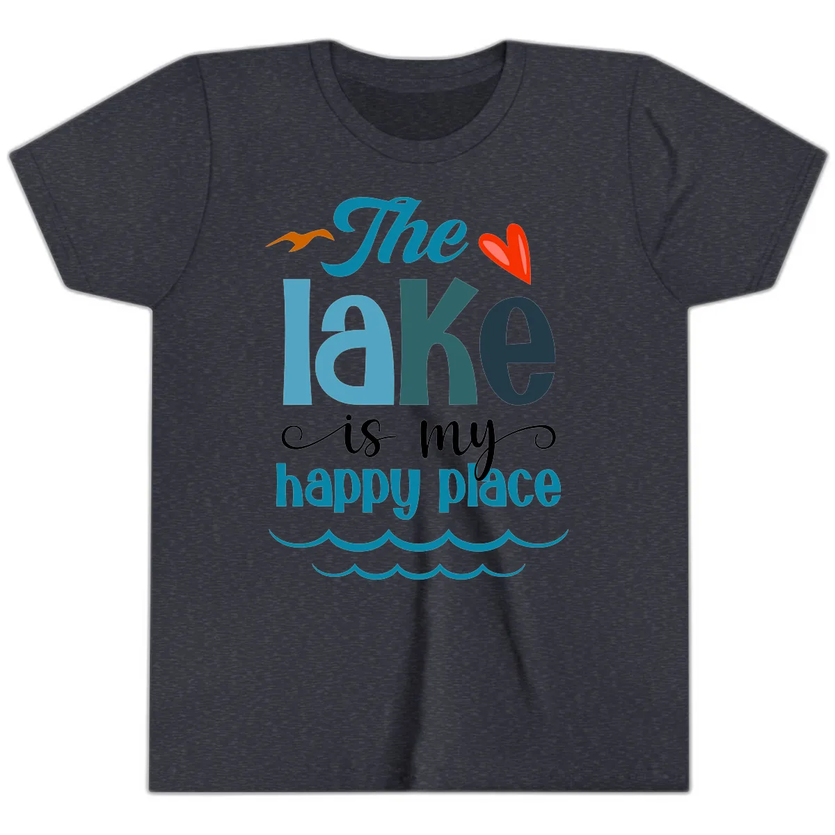 The Lake Is My Happy Place Youth T-Shirt in Heather Navy