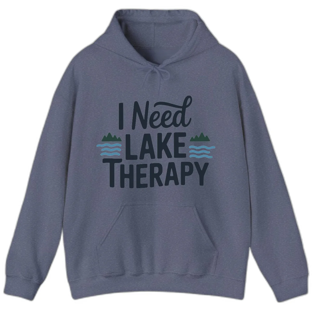 I Need Lake Therapy Typography Hoodie in Heather Navy