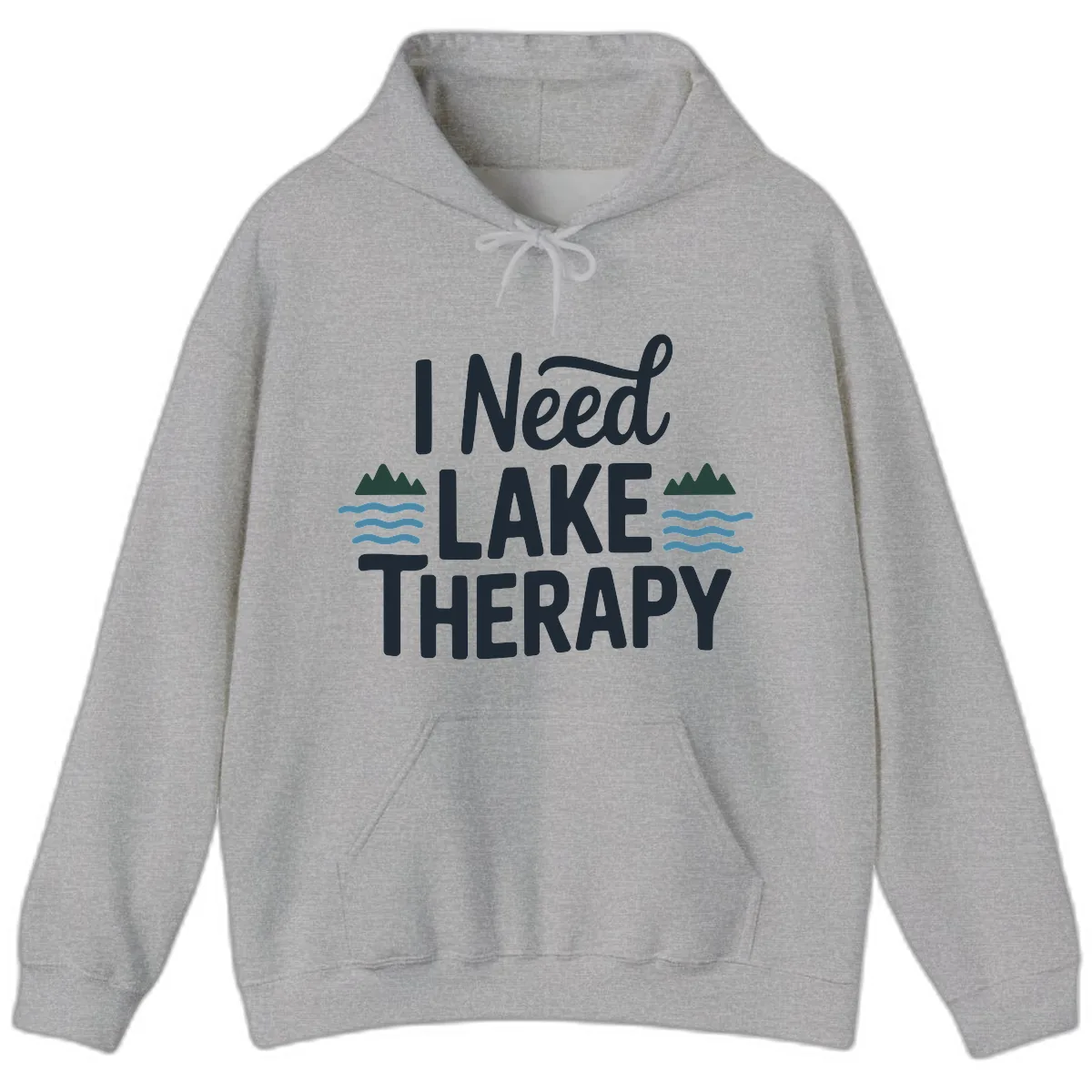 I Need Lake Therapy Typography Hoodie in Sport Grey