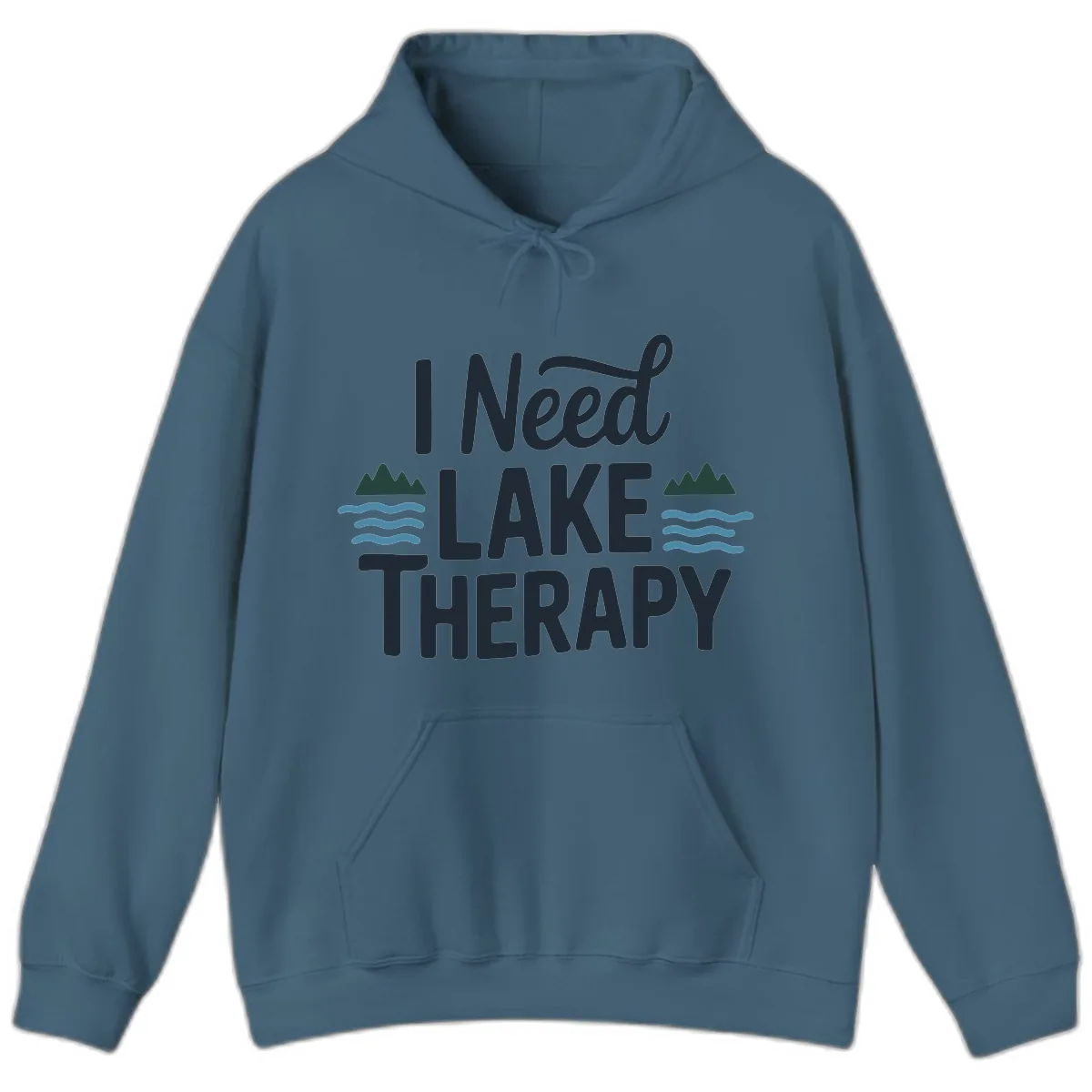 I Need Lake Therapy Typography Hoodie in Indigo Blue