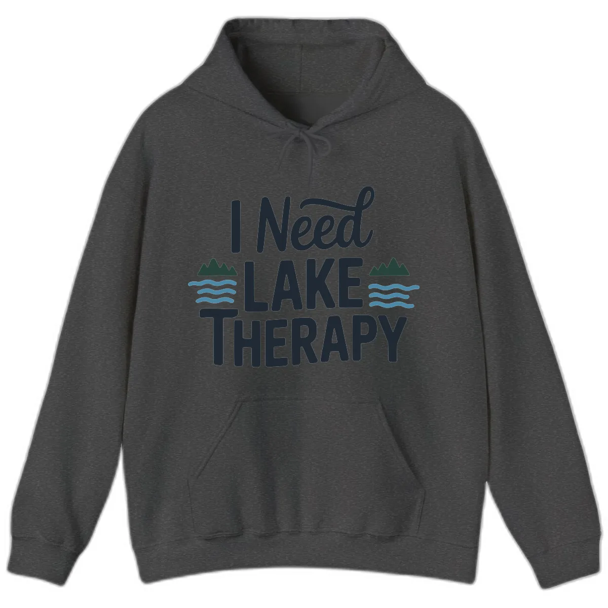 I Need Lake Therapy Typography Hoodie in Dark Heather
