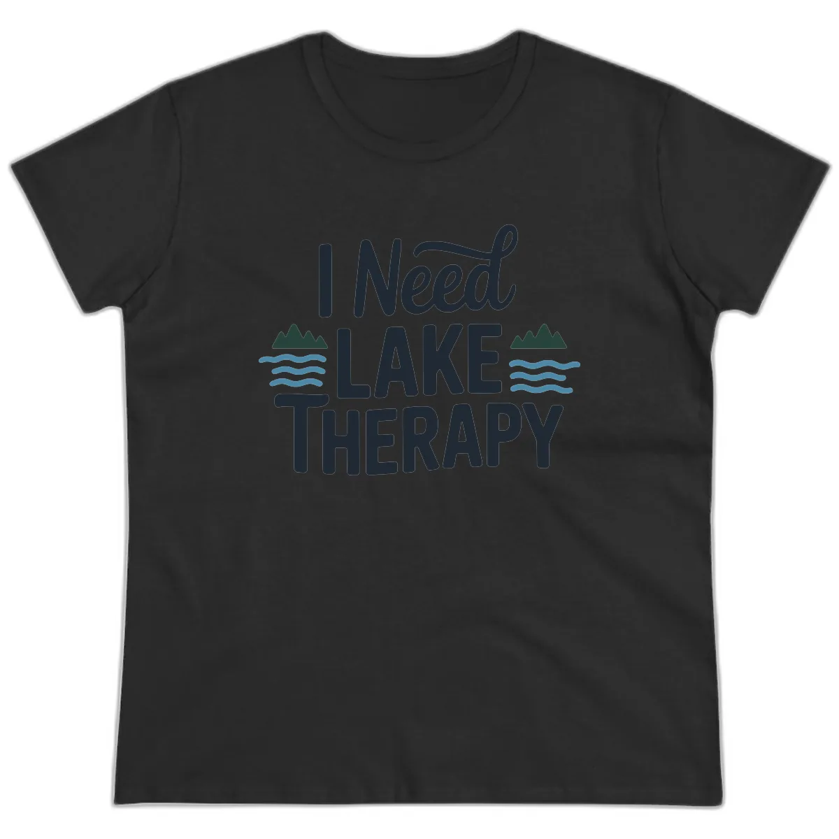 I Need Lake Therapy Typography Ladies Tee in Black