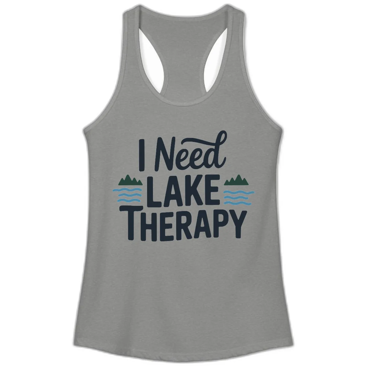 I Need Lake Therapy Typography Ladies Tank in Heather Grey