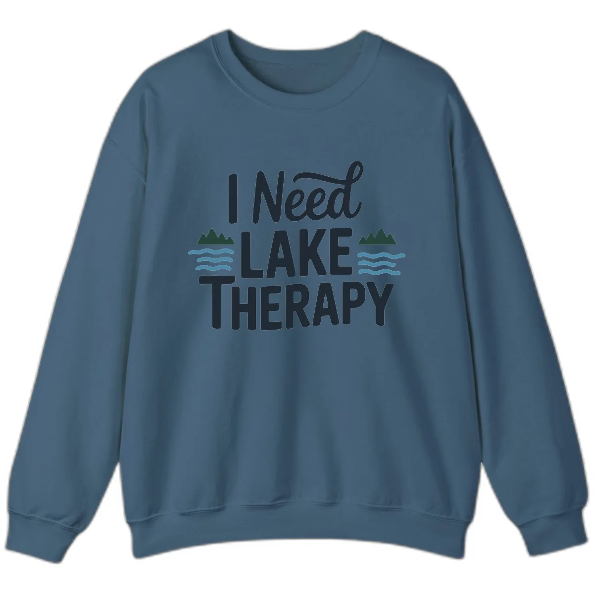 I Need Lake Therapy Typography Sweatshirt in Indigo Blue