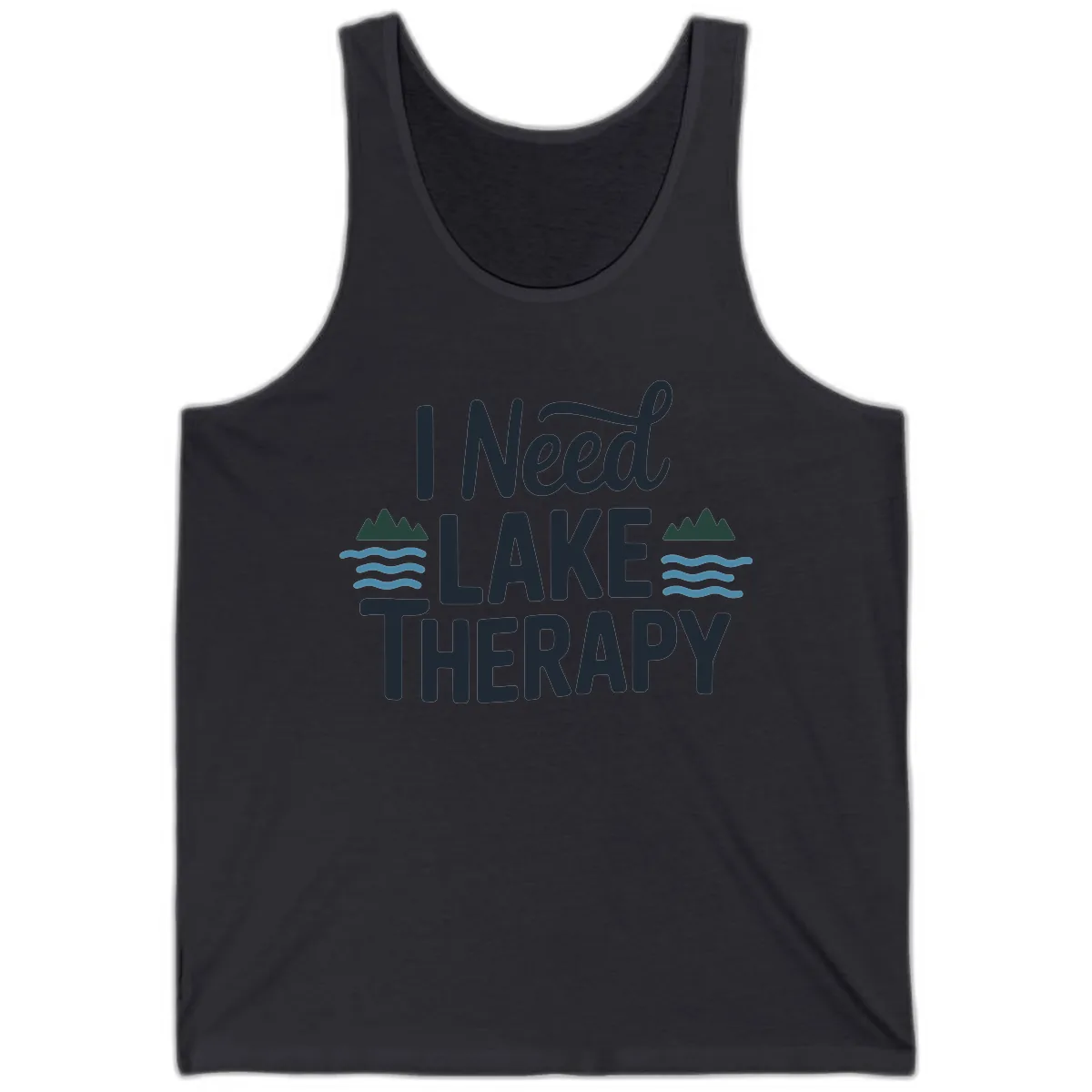 I Need Lake Therapy Typography Tank in Dark Grey