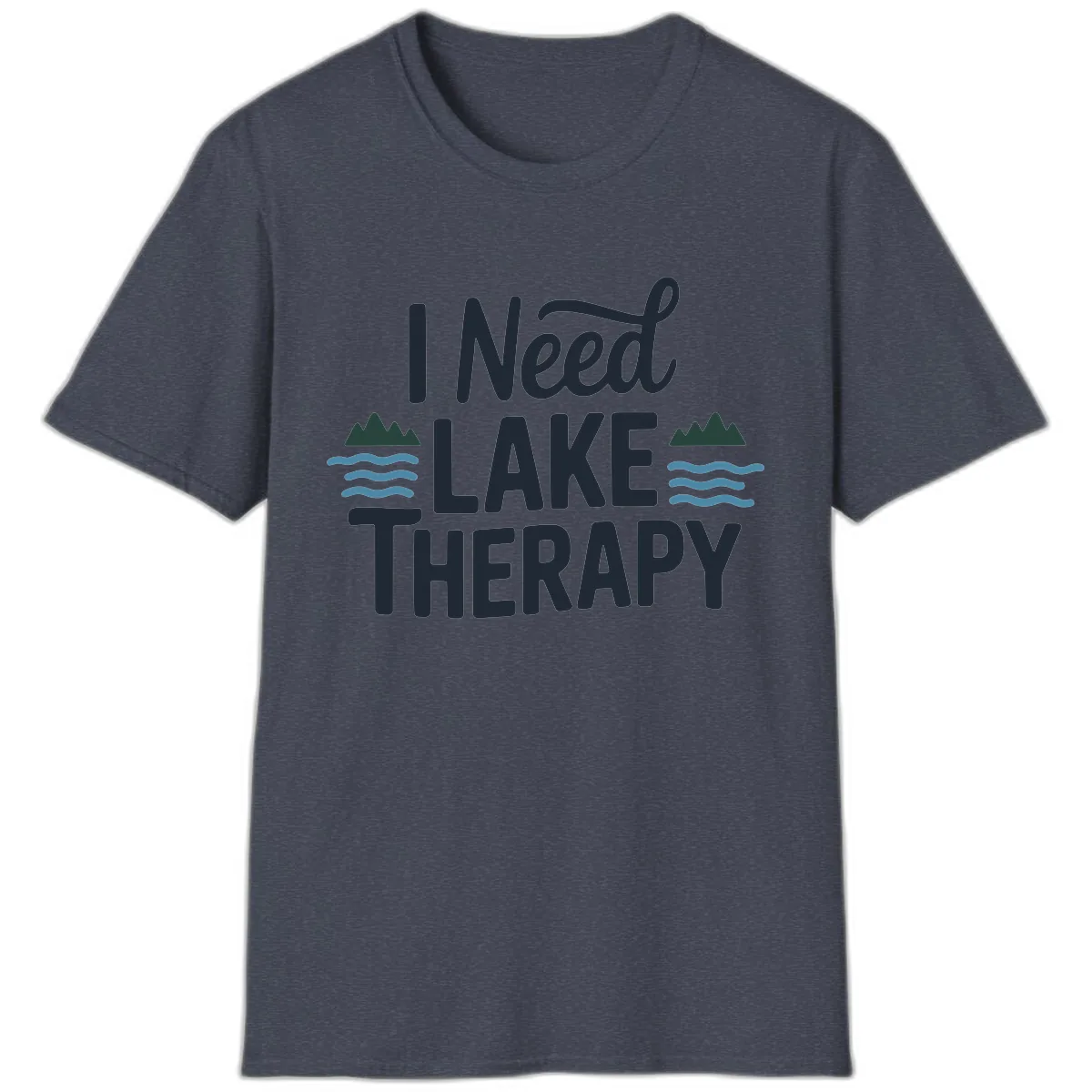 I Need Lake Therapy Typography T-Shirt in Heather Navy