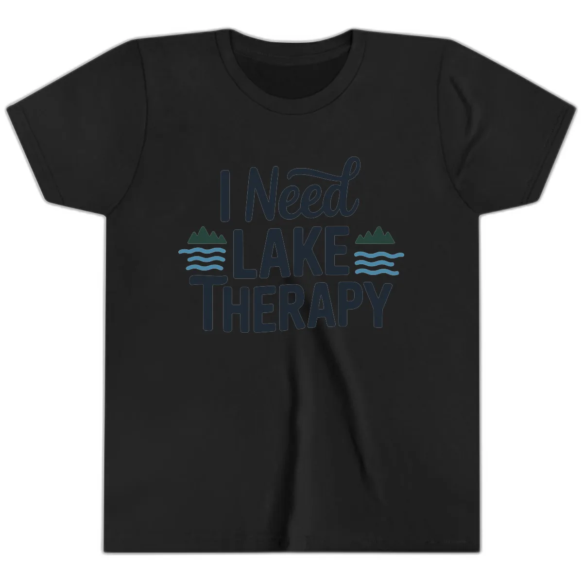I Need Lake Therapy Typography Youth T-Shirt in Black