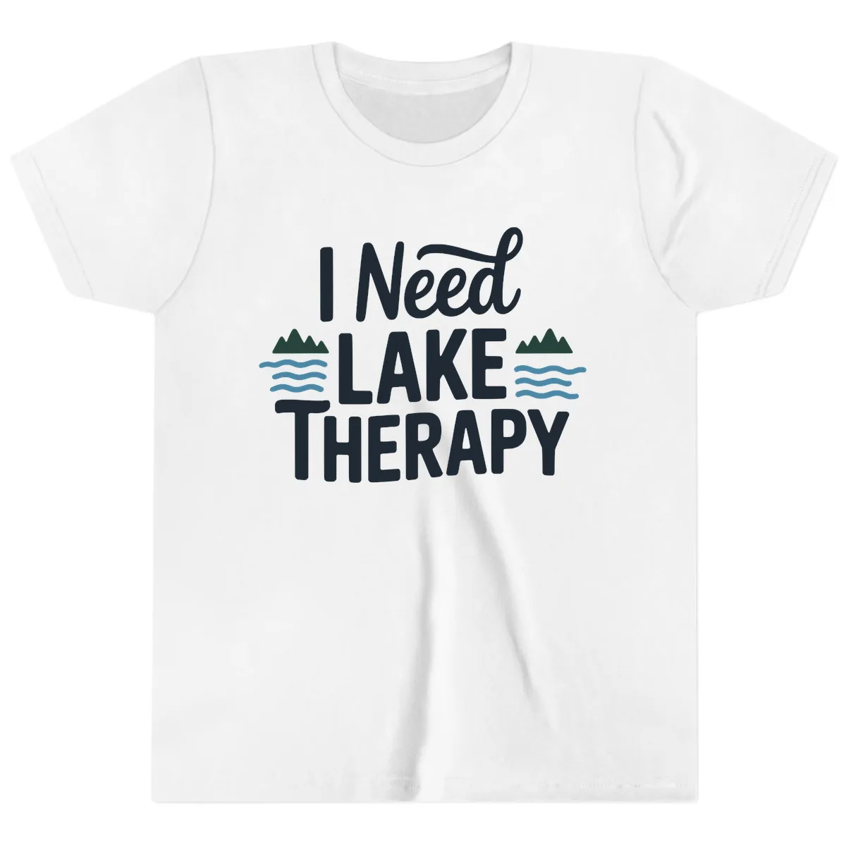I Need Lake Therapy Typography Youth T-Shirt in White