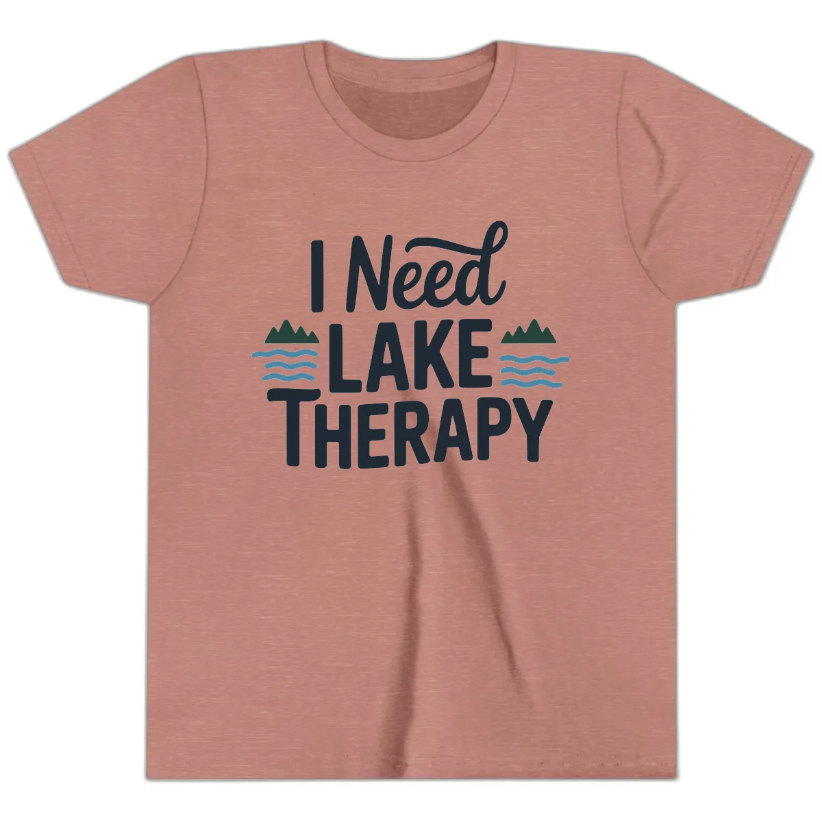 I Need Lake Therapy Typography Youth T-Shirt in Heather Mauve