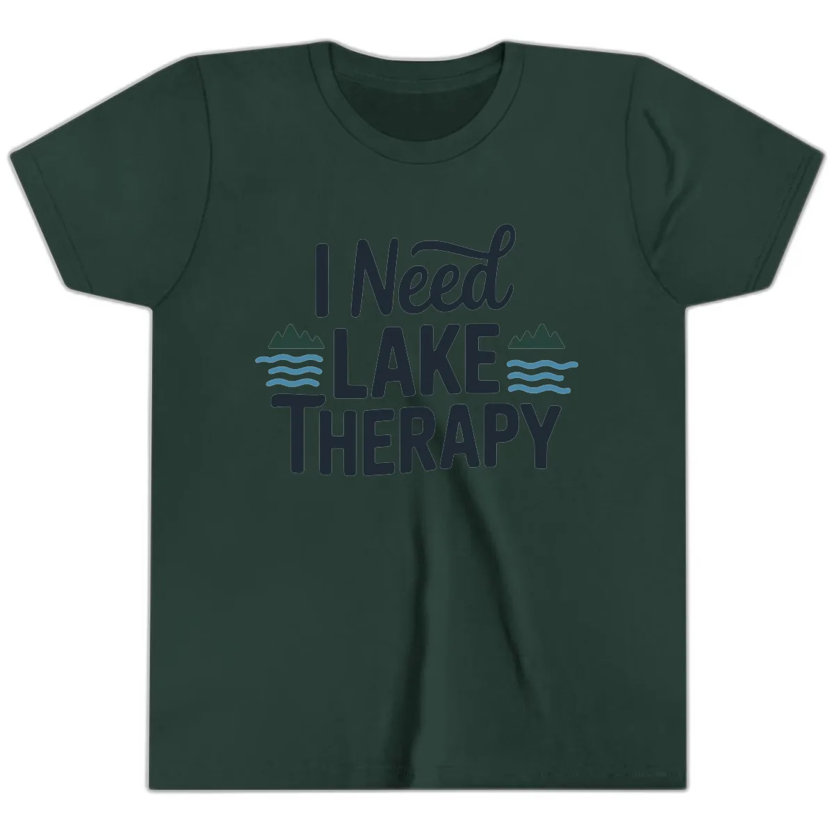 I Need Lake Therapy Typography Youth T-Shirt in Forest