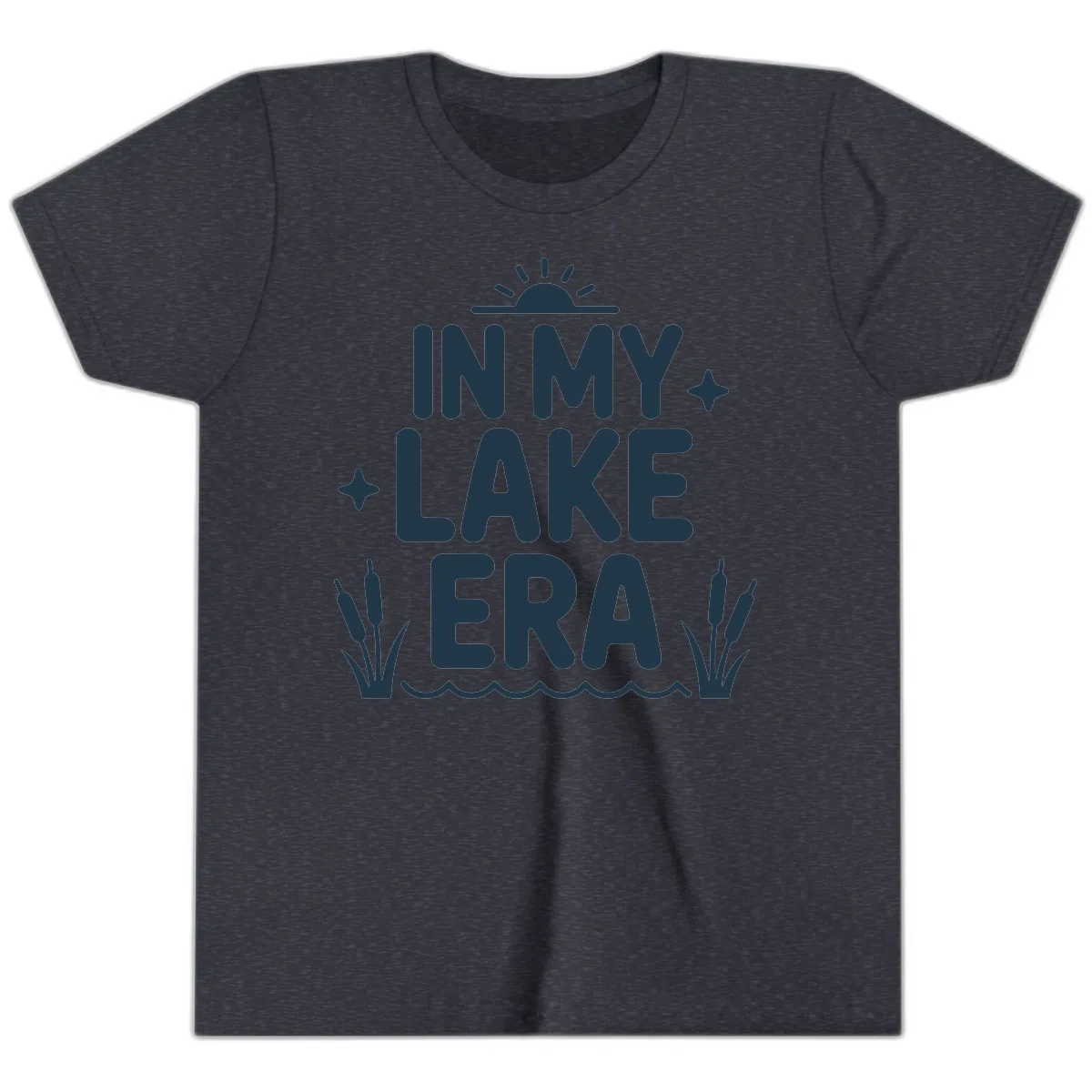 In My Lake Era Typography Design Youth T-Shirt in Heather Navy
