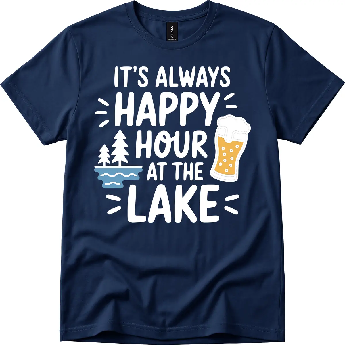 It's Always Happy Hour At The Lake T-Shirt in Navy
