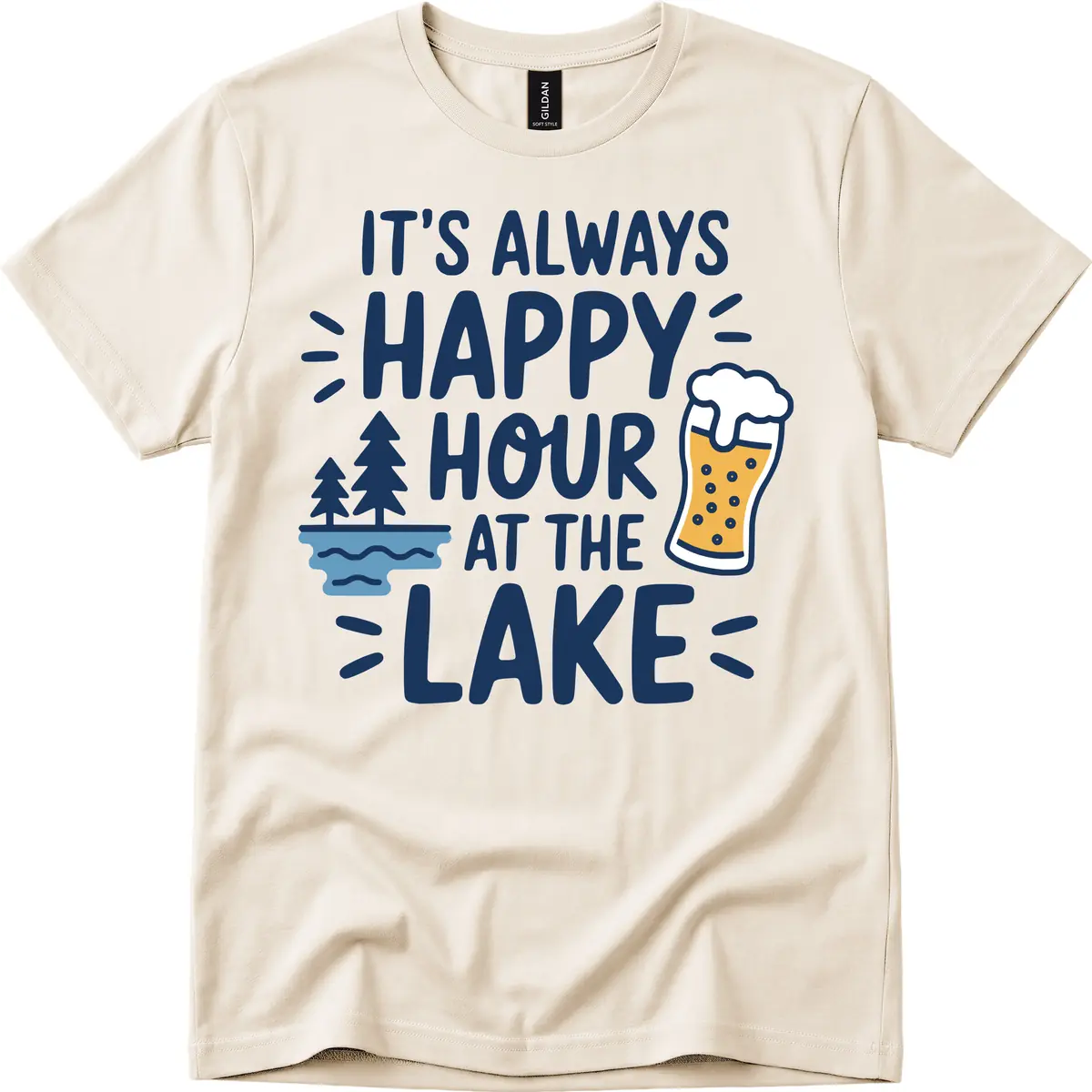 It's Always Happy Hour At The Lake T-Shirt in Natural