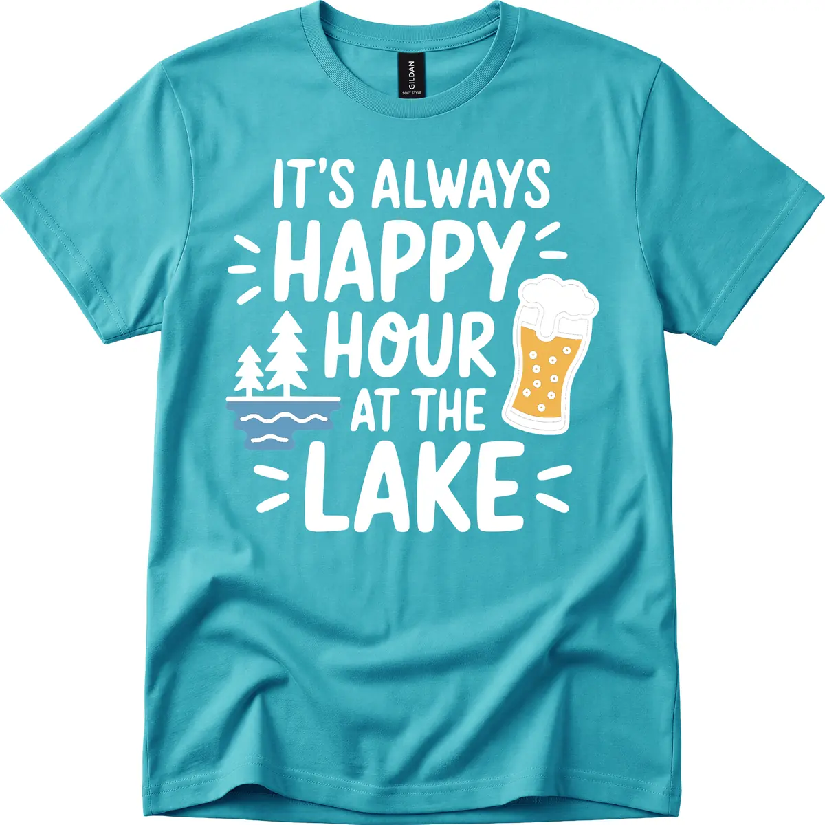 It's Always Happy Hour At The Lake T-Shirt in Tropical Blue