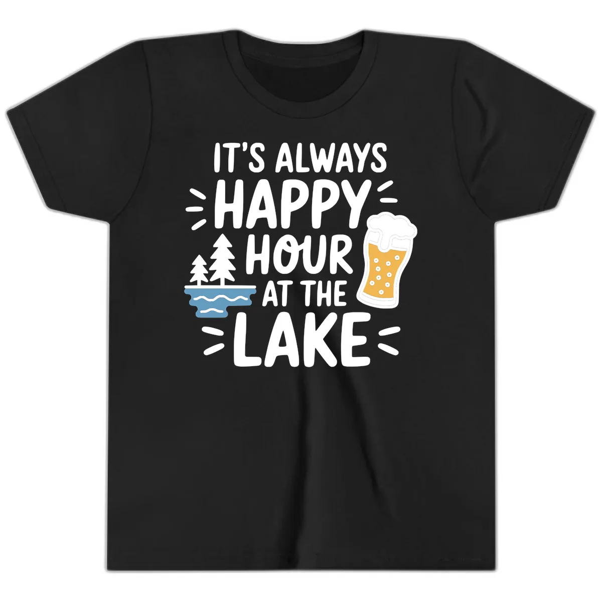 It's Always Happy Hour At The Lake Youth T-Shirt in Black