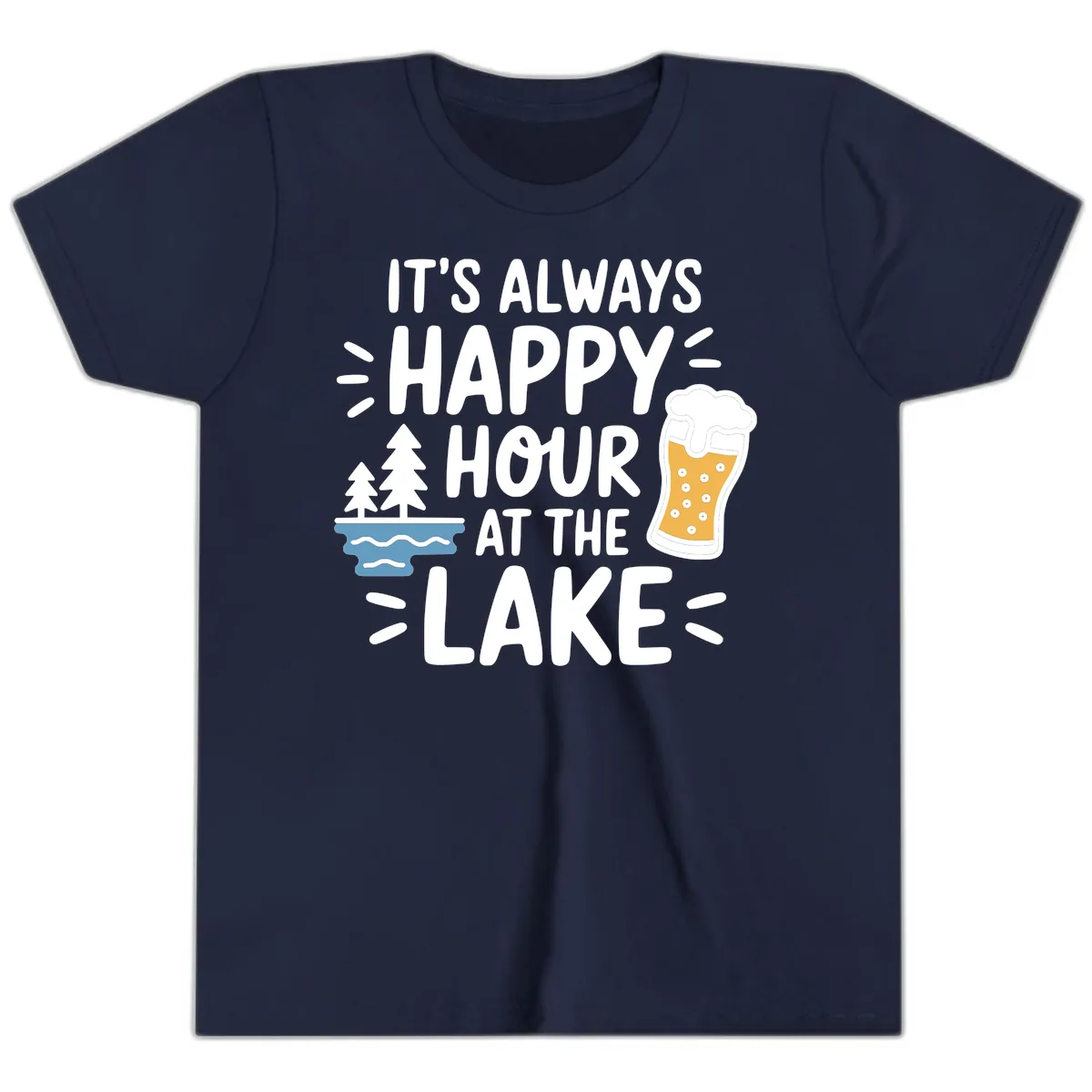 It's Always Happy Hour At The Lake Youth T-Shirt in Navy
