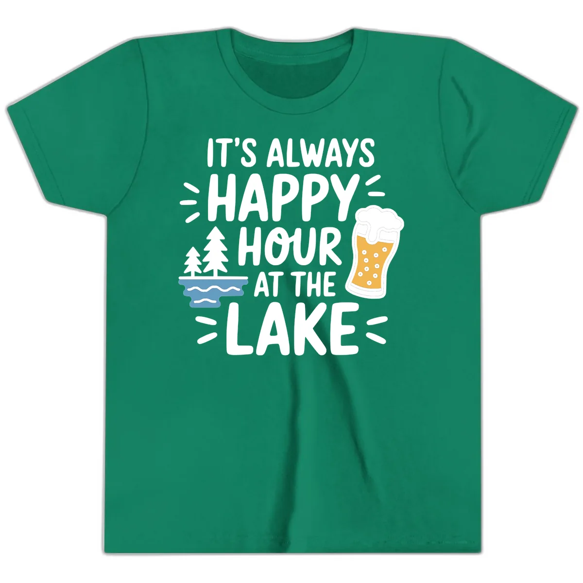 It's Always Happy Hour At The Lake Youth T-Shirt in Kelly