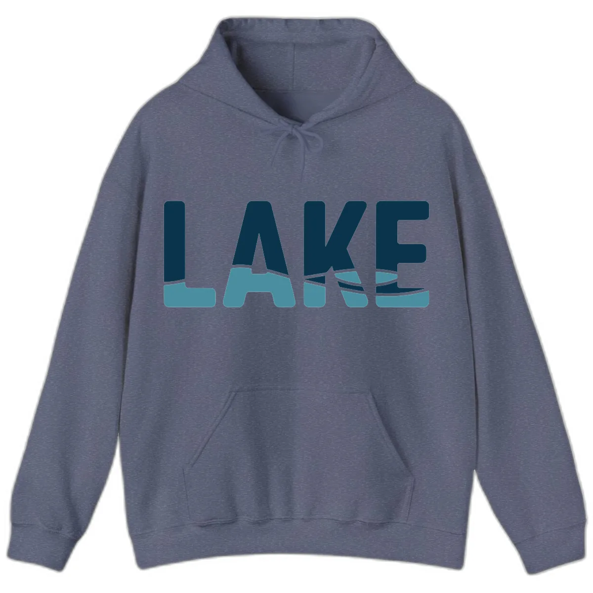 Lake Life Typographic Design Hoodie in Heather Navy