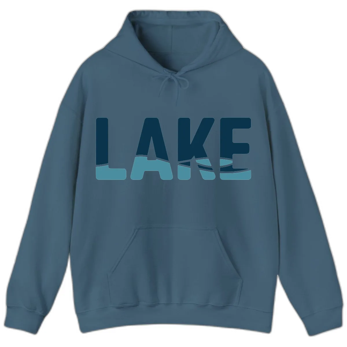 Lake Life Typographic Design Hoodie in Indigo Blue