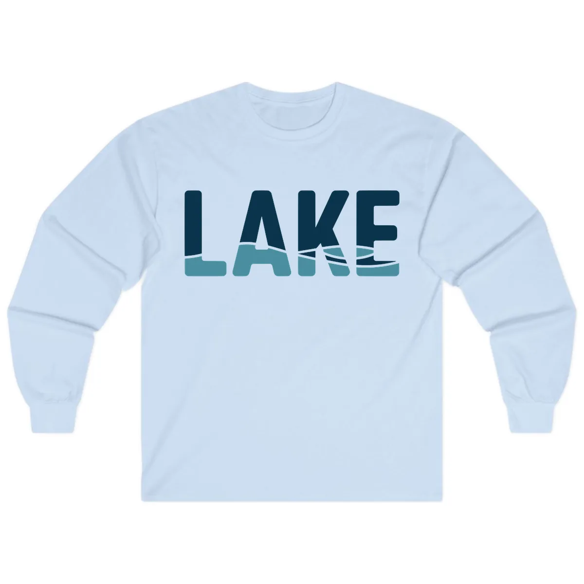 Lake Life Typographic Design Long Sleeve in Light Blue