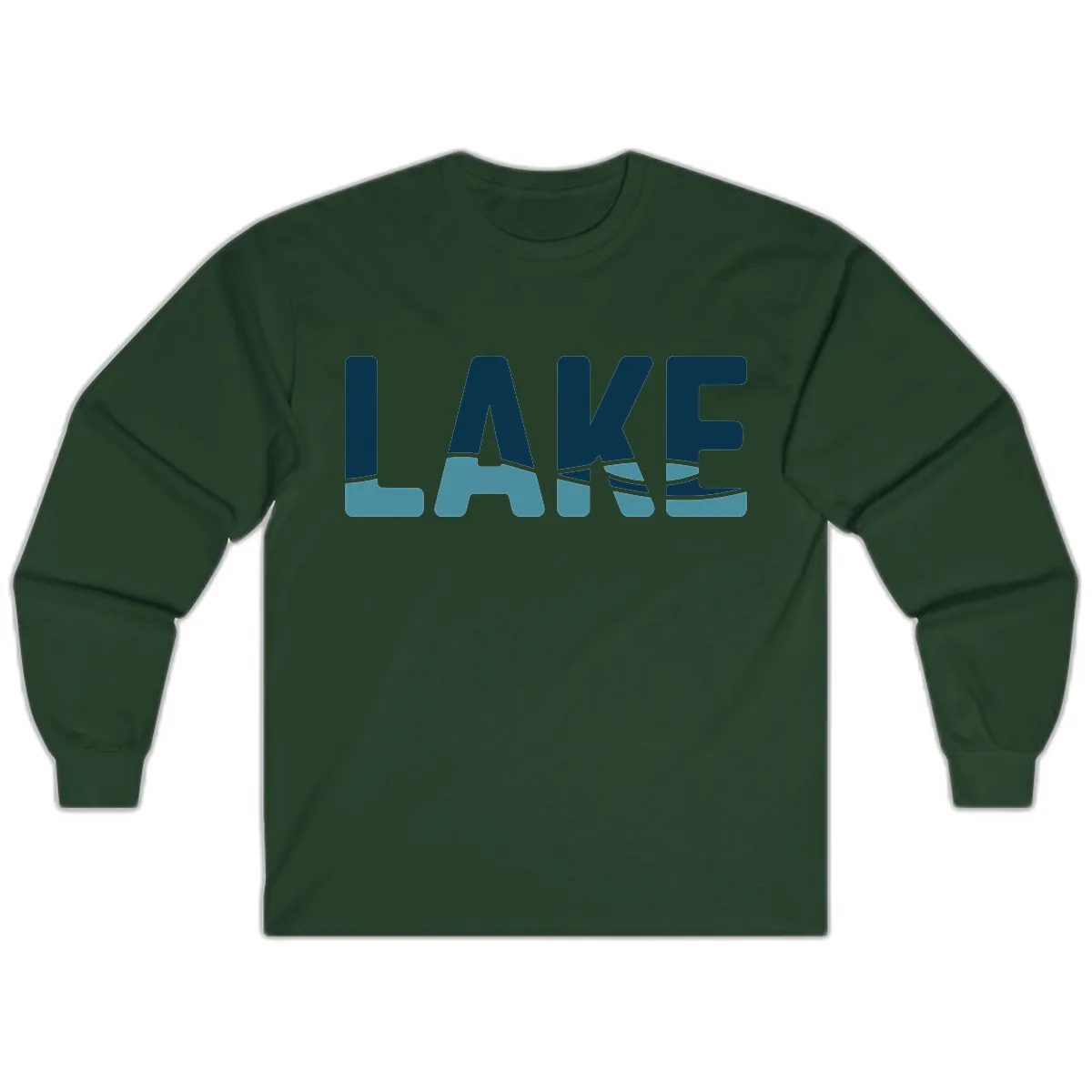 Lake Life Typographic Design Long Sleeve in Forest Green