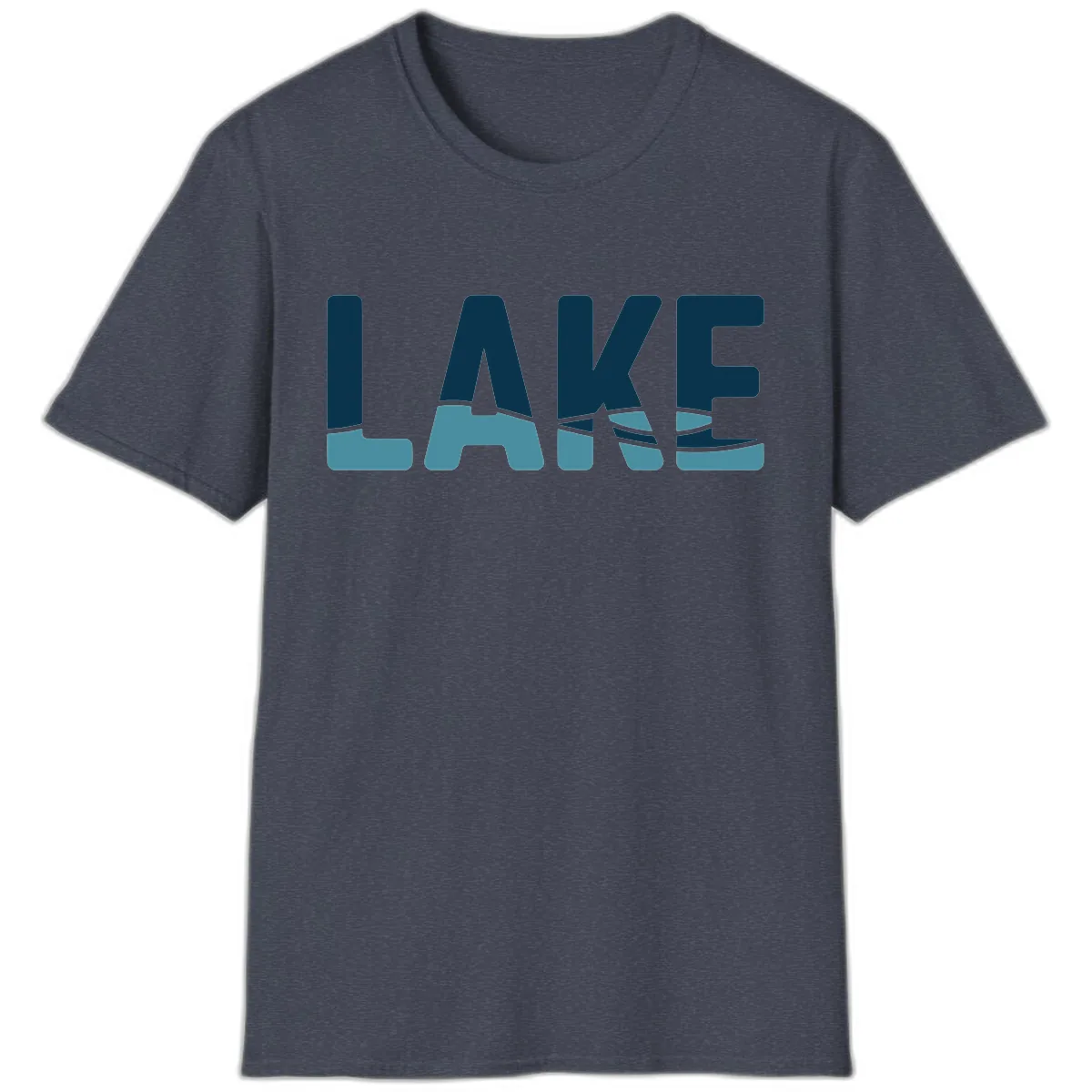 Lake Life Typographic Design T-Shirt in Heather Navy