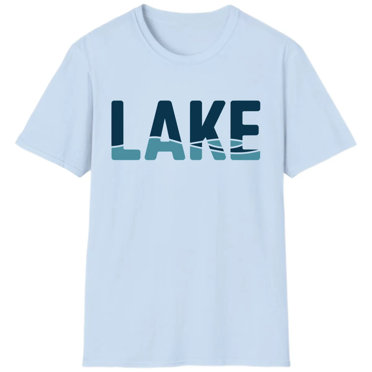 Lake Life Typographic Design T-Shirt in Light Blue