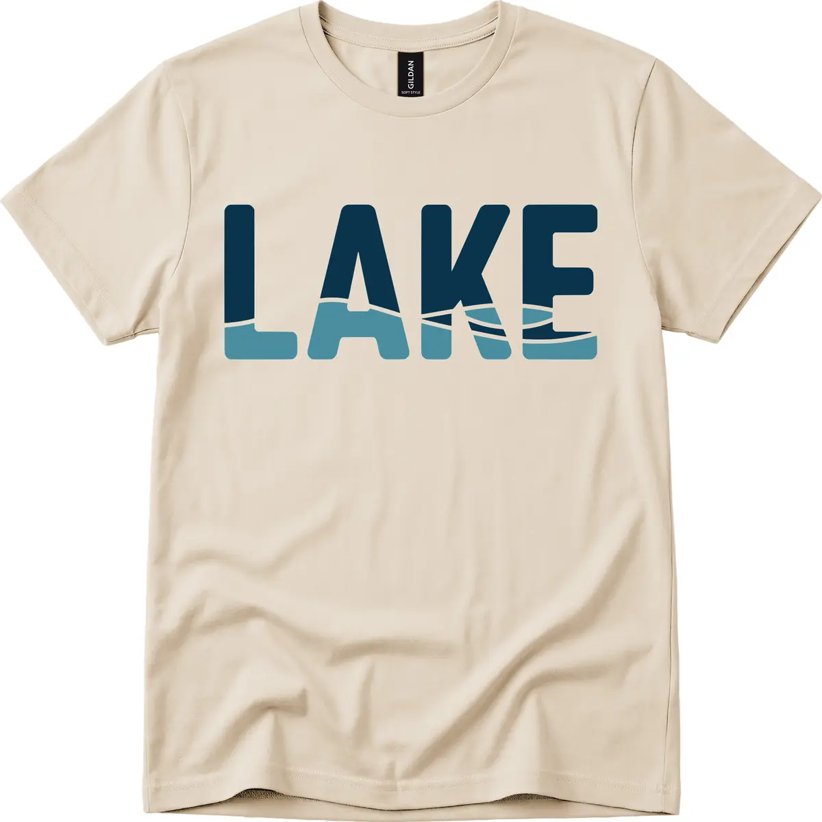 Lake Life Typographic Design T-Shirt in Sand