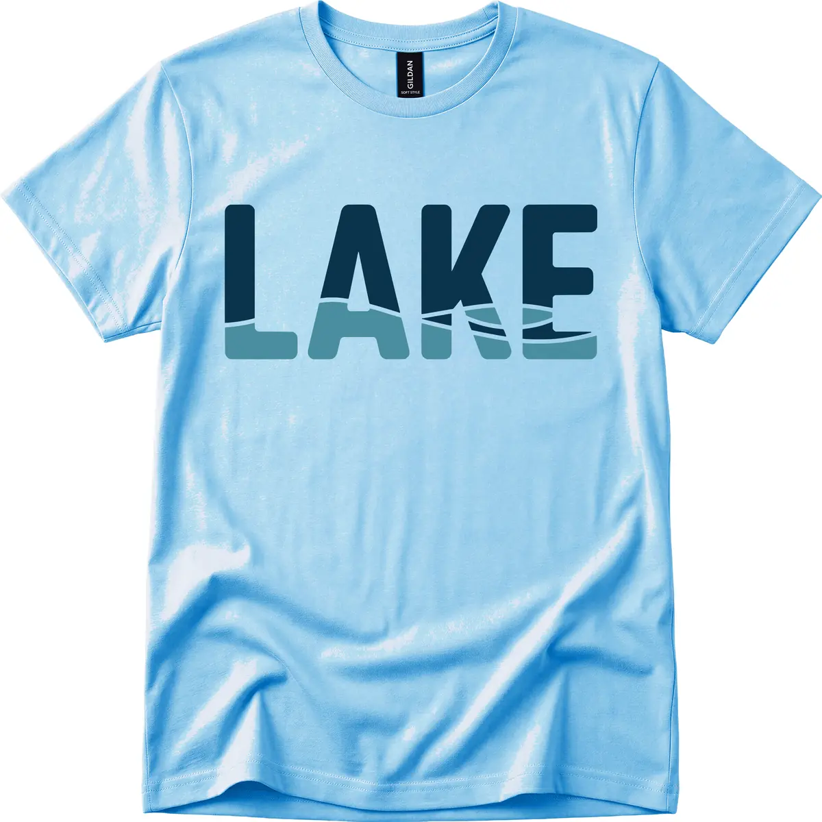Lake Life Typographic Design T-Shirt in Sky