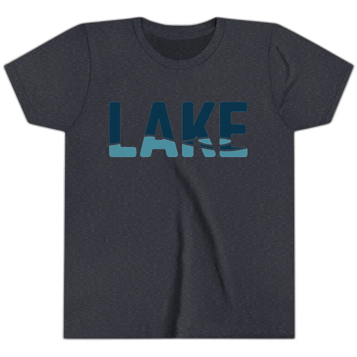 Lake Life Typographic Design Youth T-Shirt in Heather Navy