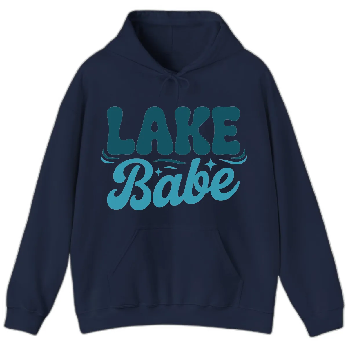 Retro Lake Babe Graphic Design Hoodie in Navy