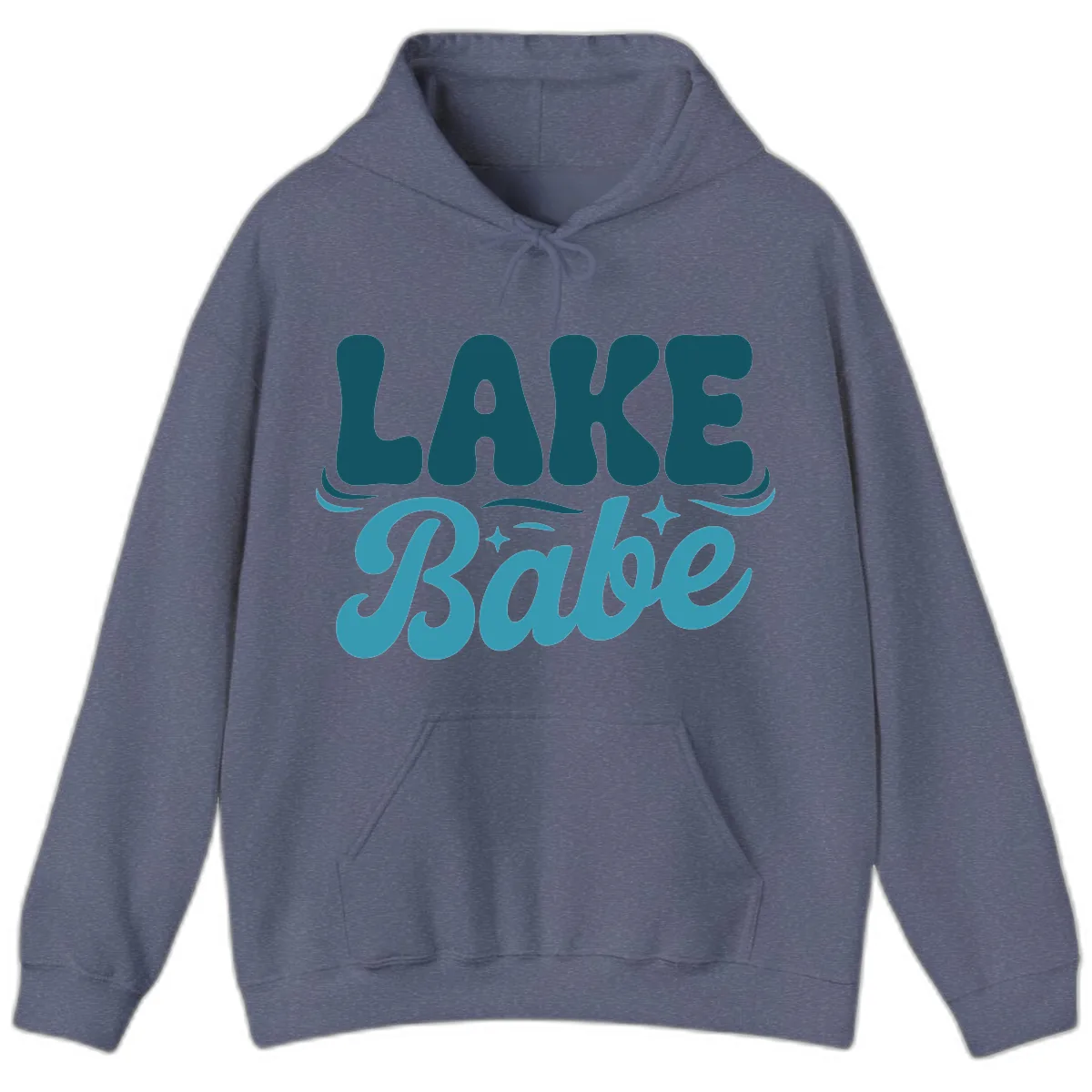 Retro Lake Babe Graphic Design Hoodie in Heather Navy