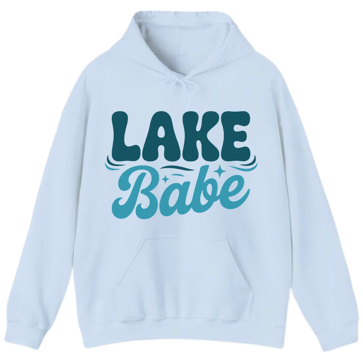 Retro Lake Babe Graphic Design Hoodie in Light Blue