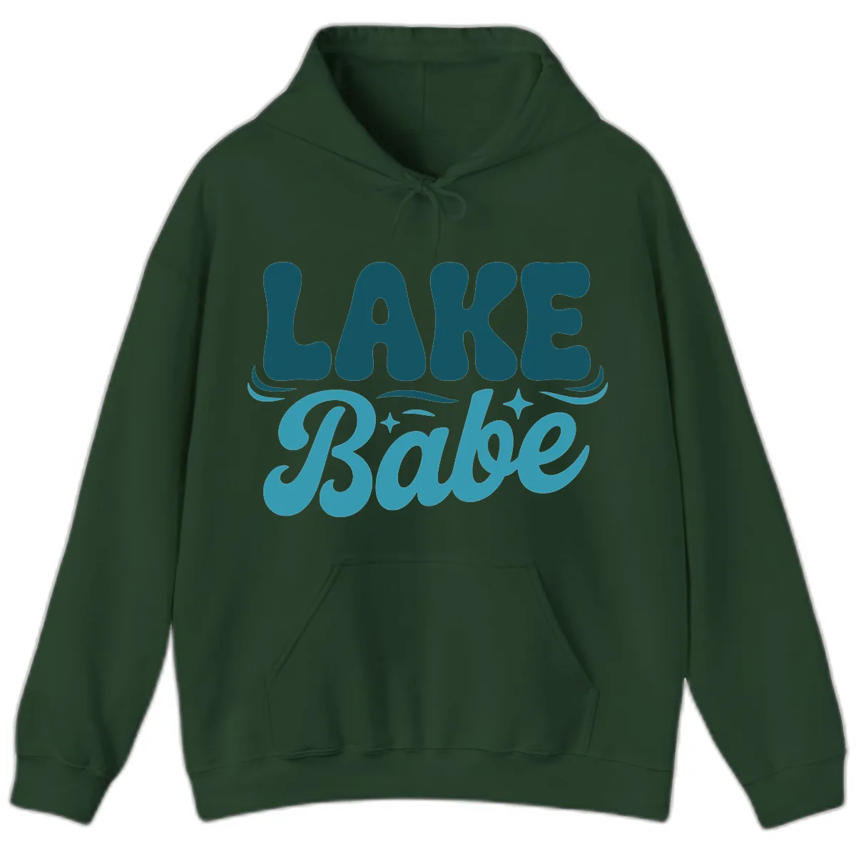 Retro Lake Babe Graphic Design Hoodie in Forest Green