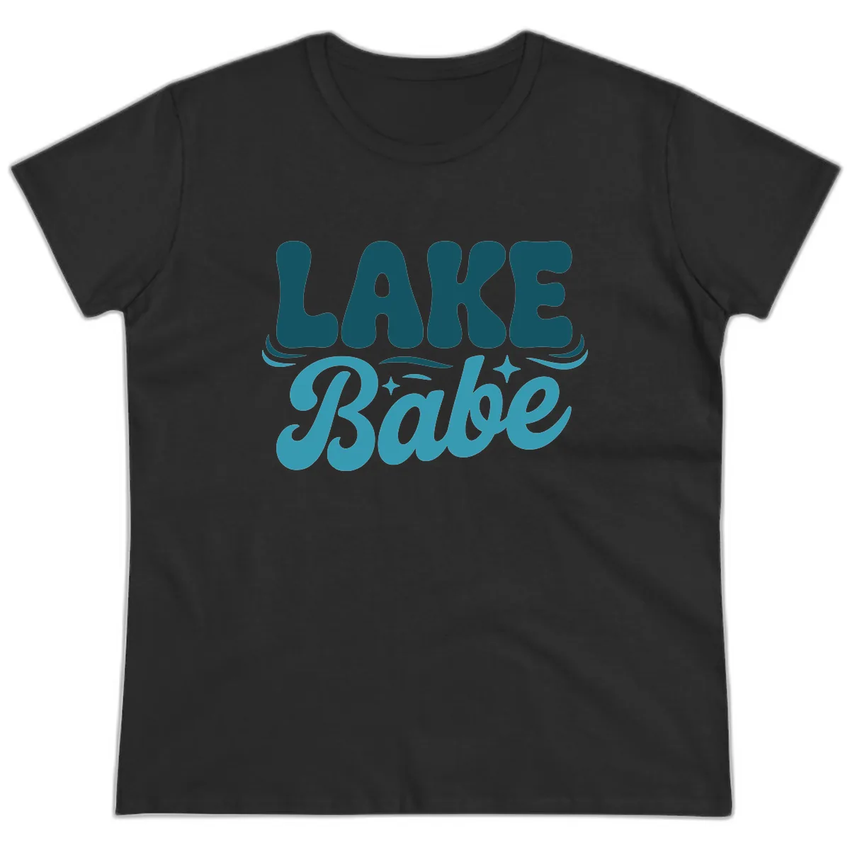 Retro Lake Babe Graphic Design Ladies Tee in Black