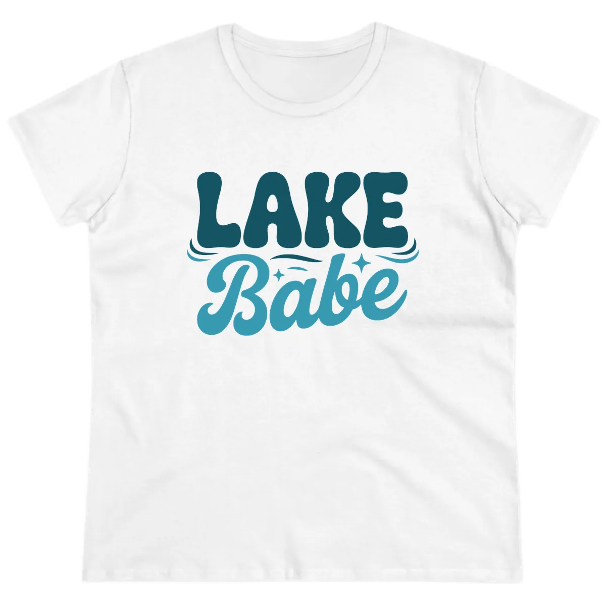 Retro Lake Babe Graphic Design Ladies Tee in White