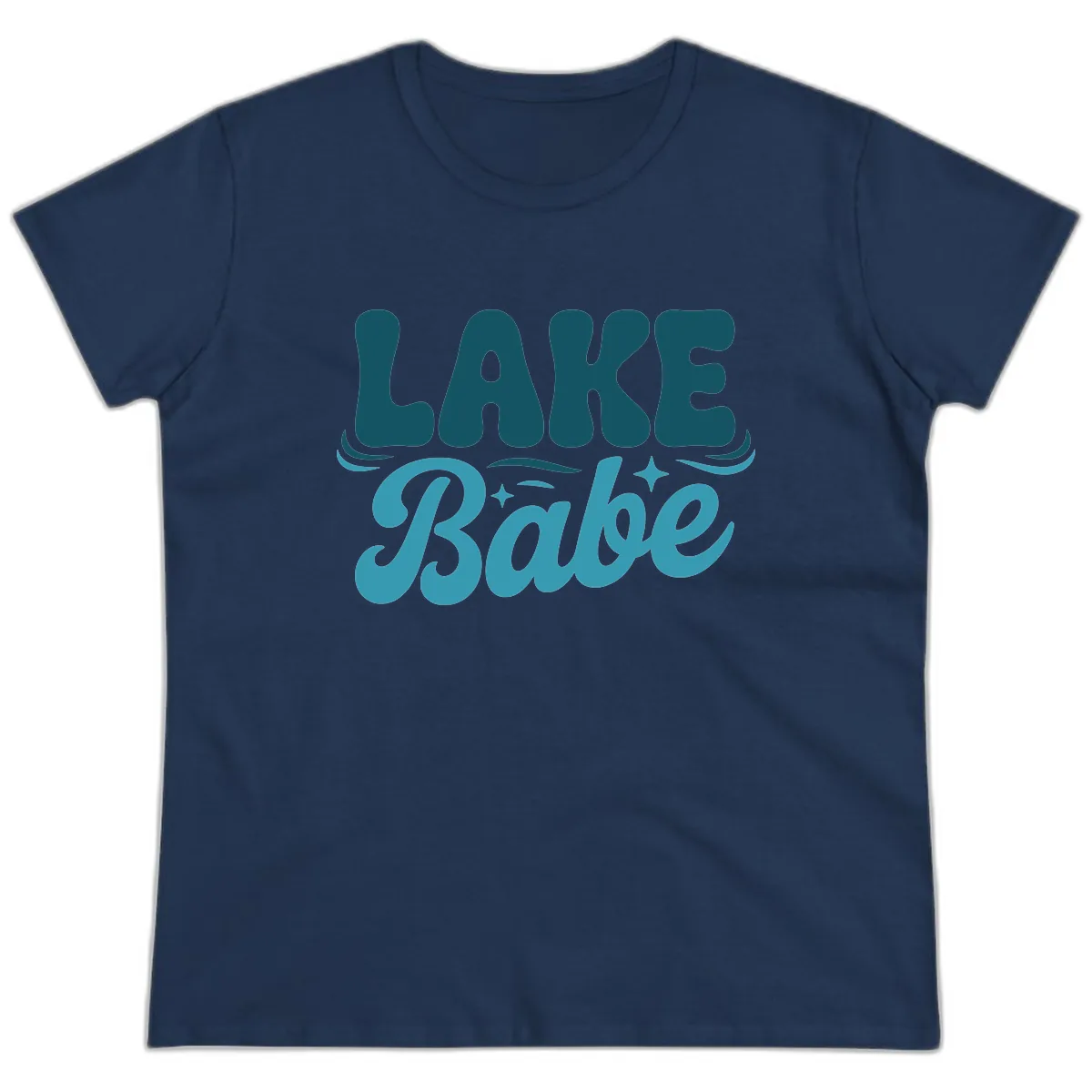 Retro Lake Babe Graphic Design Ladies Tee in Navy