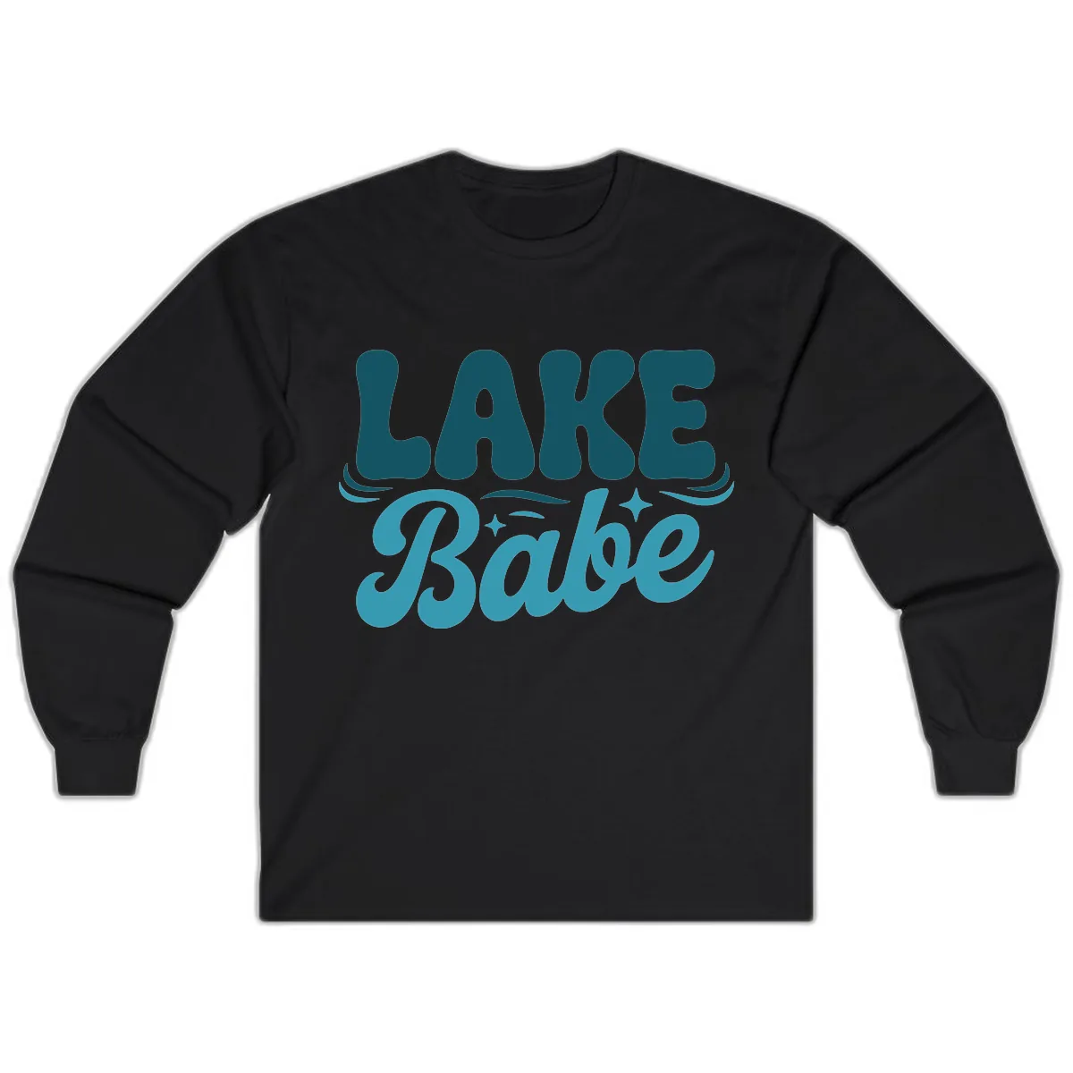 Retro Lake Babe Graphic Design Long Sleeve in Black