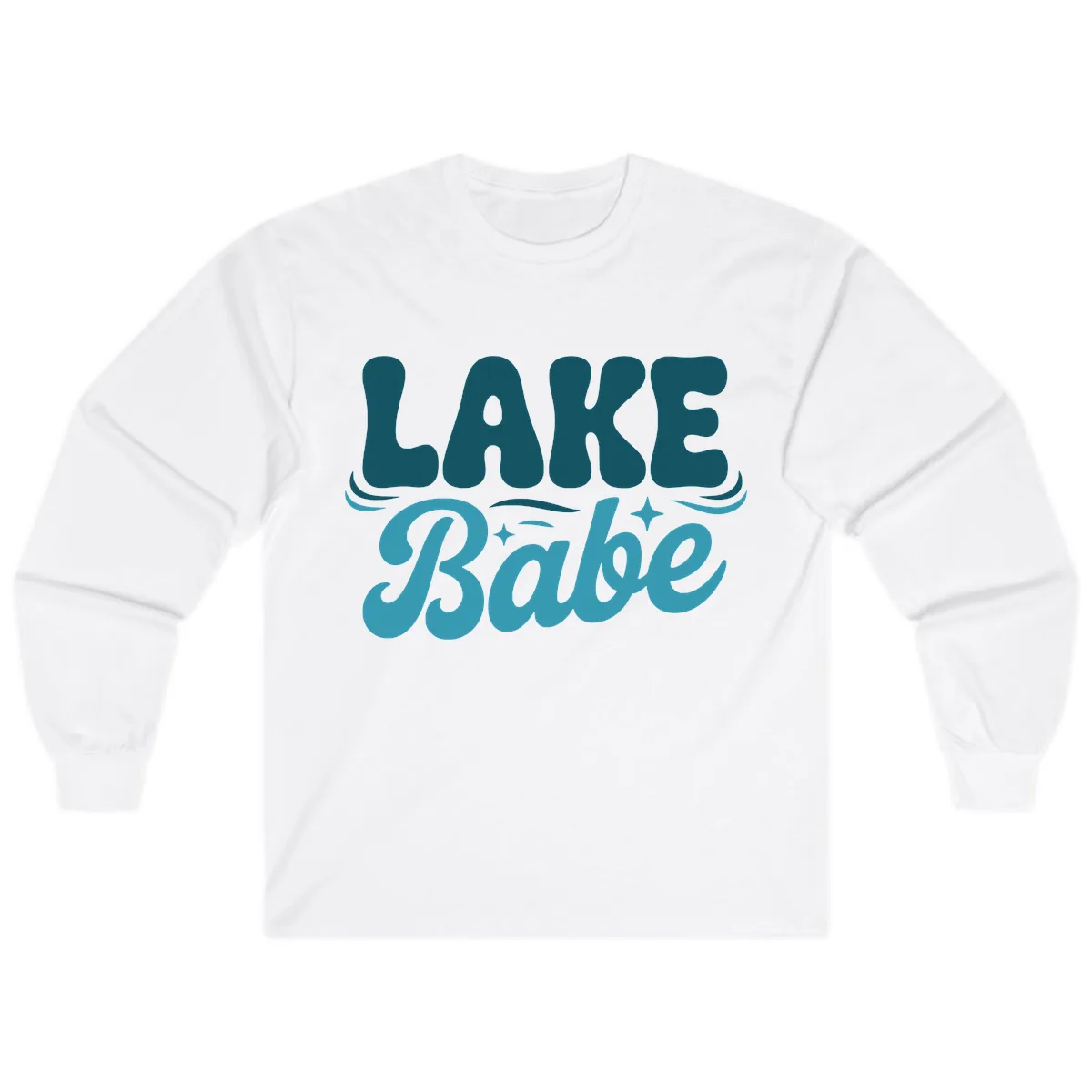 Retro Lake Babe Graphic Design Long Sleeve in White
